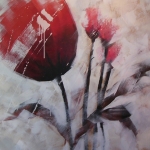 velký obraz, tulipány, květinový motiv, černobílá, červená, tulipány, abstrakce