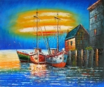 lodě, přístav, moře, modráobraz na prodej, obraz na plátně, obraz ručně malovaný.