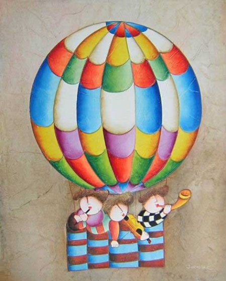 děti, balón, létání v balónu, okrová, 