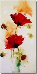 Ručně malovaný obraz, obraz do bytu, olejomalba, květiny, máky, červená.