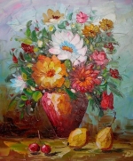 květinový motiv, kytice, váza, zátiší, obraz do bytu