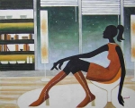 sedící žena v bufetu. dekorativní obraz, obraz do bytu, obraz do interieru.