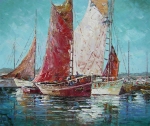 plachetnice, moře, přístav, modrá, obraz na prodej, obraz na plátně, obraz ručně malovaný.