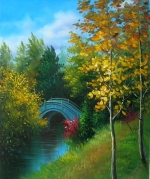 Most, park, stromy, zelené, dekorativní obraz, obraz do bytu, obraz do interieru.
