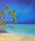 Pláž, opuštěná, modrá, palmy, dekorativní obraz, moderní, obraz do bytu, obraz do interieru.