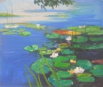 jezero, leknín, obraz do bytu, modrá, reprodukce obrazu  Monet