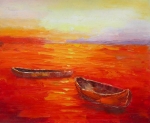 Rudé moře, lodě, západ slunce, moderní, dekorativní obraz, obraz do bytu, obraz do interieru.