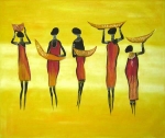 , žlutá, oranžová, africké motivy, ženy, nosiči vody