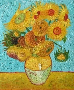modrá, Vincent van Gogh, slunečnice, reprodukce obrazu.
