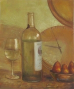 bílé víno, sklenice, láhev, dekorativní obraz,  obraz do bytu, obraz do interieru