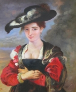 klobouk, žena, obraz do interiéru, reprodukce obrazu.