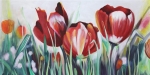 tulipány v trávě, bílá, žlutá, oranžová, červená, zelená, obrazy, moderní, dekorativní