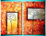 stromy v okně, oranžový, červený, strom, obrazy, dekorativní, moderní